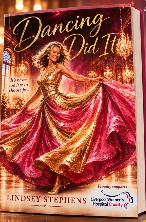 Dancing Did It book cover featuring a woman dancing in a gold and pink gown